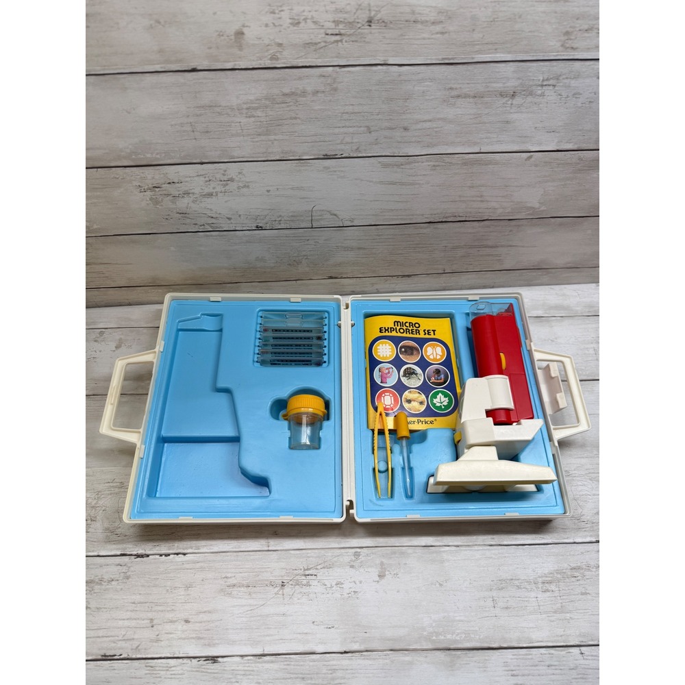 Vintage 1985 Fisher Price Micro Explorer Set‎ 3005 Microscope Case Slides Toy